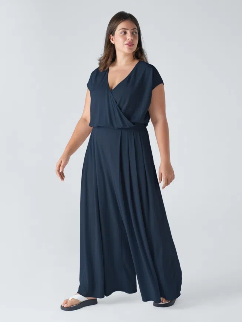 Halara V Neck Short Sleeve Wide Leg Flowy Waffle Knit Jumpsuit With Pockets XL